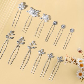 AstraGlam 12 Pieces Bridal Hair Accessories Set for Weddings and First Communion Girls, Pearl and Flower Hair Pins, Silver Hairpieces for Updos and Special Occasions