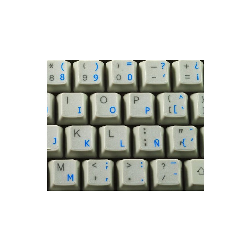 Spanish (Latin American) Keyboard Sticker with Blue Lettering Transparent Background