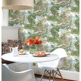 Guvana 16.14"X118"Forest Wallpaper Blue and Green Wallpaper Boho Peel and Stick Wallpaper Modern DIY Contact Paper Removable Self Adhesive Wallpaper for Livingroom Accent Wall Covering Vinly Roll