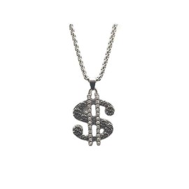 Crystal Dollar Sign Pendant Necklace for Men, Hip Hop Dollar Necklace with 27.6 Inch Chain, Stainless Steel Dollar Symbol Necklace, Punk Rock Necklace for Rappers, NO