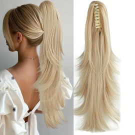Heat Resistant Synthetic Hair Claw Clip Ponytail Extension for Women Adds Volume Natural Looking Long Wavy Ponytail HairpiecesHair Length: 20INCH, color: #613