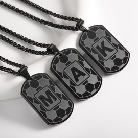 GWIZJ Soccer Initial A-Z Letter Necklace Dog Tag for Boys Men Boyfriend Son Athletes Stainless Steel Pendant Chain Sports Jewelry Gifts 24 Inch, Stainless Steel, No Gemstone, Black