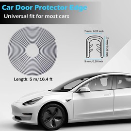 Car Door Edge Guards,16.4Ft (5M) Universal Rubber U Shape Edge Trim,Car Door Protector Edge,No Glue Automotive Door Edge Guard,Automotive Trim,for Cars,Trucks,SUV (Gray)
