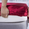 Silky Satin Fitted Sheet Classic Luxury Silky Soft Plain (Burgundy,