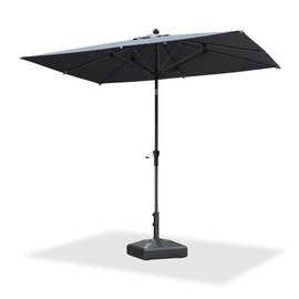 PURPLE LEAF 9' x 6' Rectangle Patio Market Umbrella with Base Outdoor Table Umbrellas Aluminum Frame Sun Shade with 8 Sturdy Ribs Tilt for Garden Deck Lawn Pool Gray