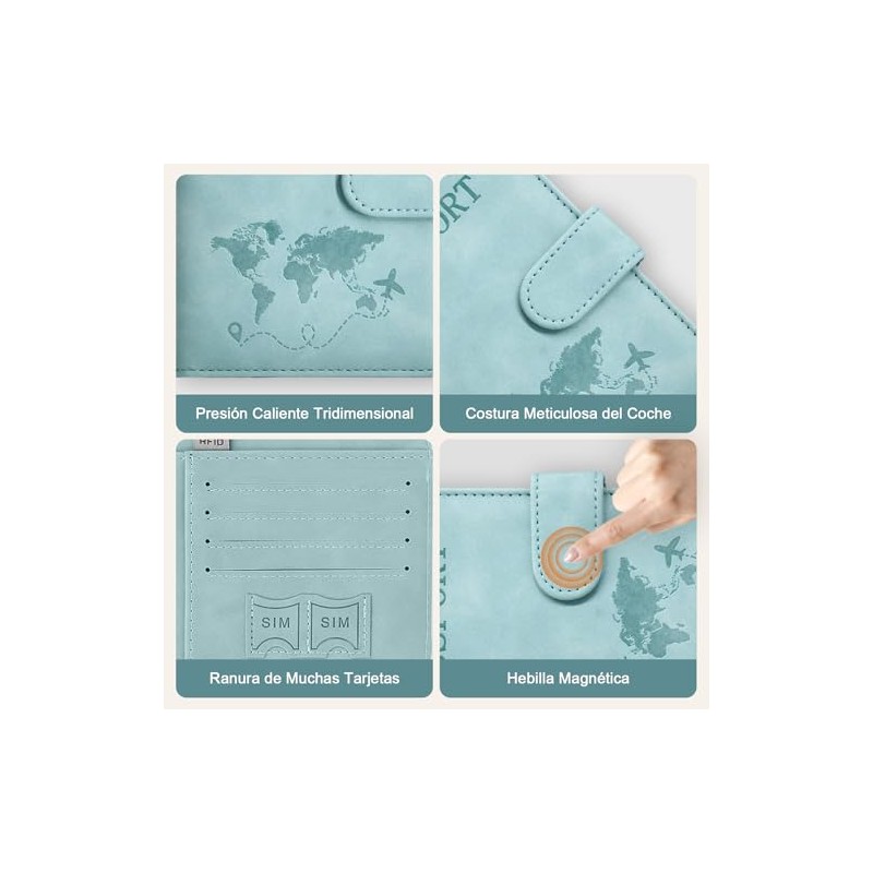 Porta Pasaporte con Bloqueo RFID, Porta Pasaporte y Visa Impermeable,