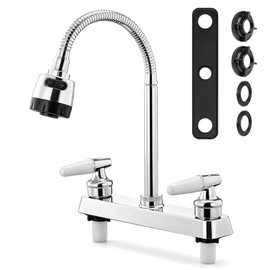 Mezcladora para Fregadero, Llaves para Fregadero de Cocina con Cuello Flexible, Grifo de Cocina Doble Asa con Modo Dual, Giratorio 360°, Cuerpo Princi