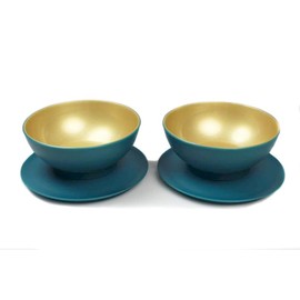 Tupperware Allegra Dessert Bowls (2) 275 ml Turquoise Green/Gold Dessert Bowl