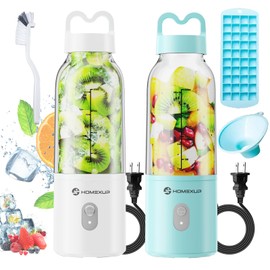 2PCS Portable Personal Blender 17 OZ/500 ML Juicer, 175W Personal Size Blender, Ideal for Smoothies, Ice Blending, Juicing, and Food Processing, Compact, Convenient, and Versatile（Blue&White）