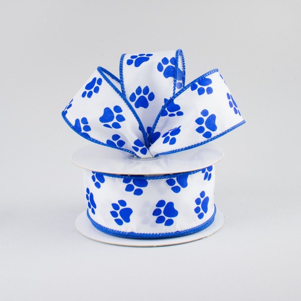 Craig Bachman 1.5" Satin Paw Print Ribbon: Blue & White