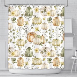 AIBIIN Autumn Shower Curtain Watercolor Fall Pumpkin Harvest Floral Bathroom Curtains for Wet Room Durable Polyester Material with 12 Hooks 180x180cm