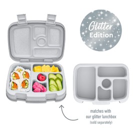 Bentgo® Kids Tray with Transparent Cover - Reusable, BPA-Free, 5-Compartment Meal Prep Container with Built-In Portion Control for Healthy Meals At Home & On the Go (Glitter Edition - Silver)