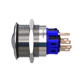 Metzler - Pressure Switch 25 mm - LED Ring Lighting Red - IP67 IK10 - Stainless Steel - Curved - Solder Contacts