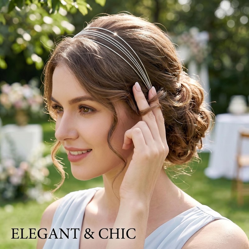 2PCS Simple Thin Multi-Layer Silver Headbands