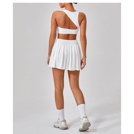 Belriviere Damen-Tennisrock mit hoher Taille, plissiert, mit Innentaschen, athletischer Golf-Skort, Sommer, lässiges Outfit, weiß, S