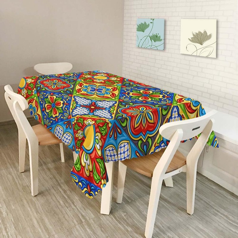 Walmsco Tablecloth Mexican Colorful Square Pattern Decor For Dining Room