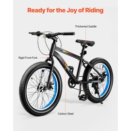 VEVOR Mountain Bike, 20 inch MTB Bicycle with 7 Speeds Shimano Twist Shifting, Dual Disc Brakes, High Carbon Steel Frame, for Men/Women