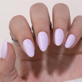 Press On Nails Almond (Lavender Dream) Short Reusable Stick with Glue in 15 Sizes – 32 Soft Gel Fake Nail Kit