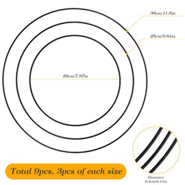 Ticeed Pack of 9 Metal Rings Wire Rings Decorative Rings Macrame Accessories Rings for Crafts Hanging Dream Catcher DIY Floral Hoop Wall Hanging Craft Floristry Wedding Wreath (20, 25 & 30 cm Black)