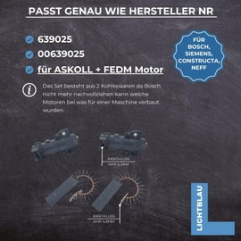 Lichtblau Constructa 639025 00639025 Carbon Brush Set of 2 with Holder 6.3 mm AMP Colour Point: Blue + 2x Without Holder 4.8 mm AMP Washing Machine Constructa