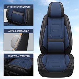 otoez Nappa Leather Car Seat Covers Full Set, Breathable Leather Automotive Seat Covers Front & Rear Seat Protectors with Lumbar Support, Universal Fit for Most Cars SUV Truck Sedan (Black+Blue)