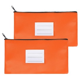 PATIKIL 11x6 Money Bank Deposit Bag with Zipper, 2 Pcs Leatherette Coin Check Wallet Pen Pouch Bag with Clear Window for Office Travel, Orange