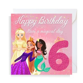 Second Ave Cute Pink Princess 6th Birthday Age 6 Square Children's Kids Birthday Greeting Card for Girl