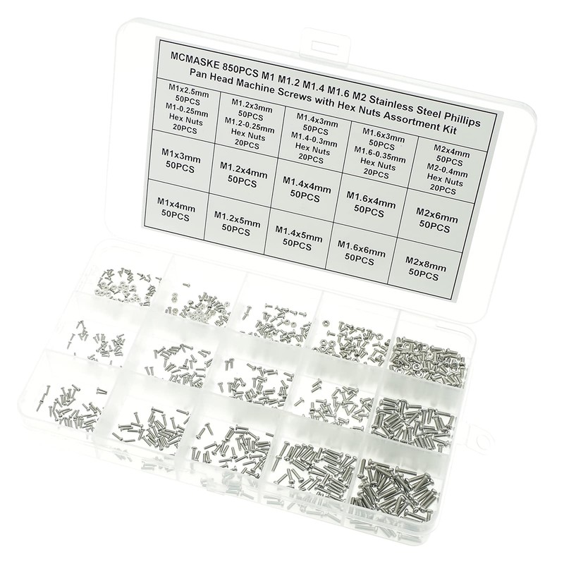 MCMASKE 850PCS M1 M1.2 M1.4 M1.6 M2 Metric Stainless Steel