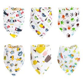 SYEYCW Pack of 6 Baby Bibs, Baby Muslin Neckerchief, Baby Triangle Scarf, with 2 Adjustable Press Stud Bibs, Baby Cotton Absorbent Neckerchief, for 0-36 Months Boys and Girls, Multicoloured