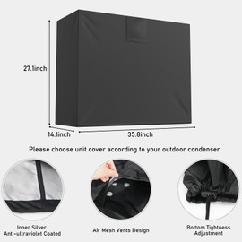 Mini Split Air Conditioner Cover for Outdoor Condenser 35.8 x 14.1 x 27.1 inches Split AC Cover for Outside Units Dust-Proof Waterproof Split Air-Conditioning Unit Protection Winter Anti-Snow