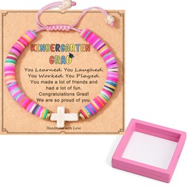 Votvlog Boho Bracelets Women's Rainbow Bracelets Clay Disc Beads Polymer Adjustable Boho Beads Bracelet Summer Beach Bracelet for Women Girls Christening Gift Cross Bracelet with Display Box, Stone,