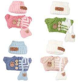 4 Sets Clothes for 17 cm Blind Box Collectibles, Handcrafted Crochet Outfits for Monster Collectibles as Accessory Only, Cute Plush Dolll Clothing with Accessories Hat, Sweater, Bag (4 Colors)