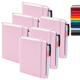 feela 6 Pack Pocket Small Notebooks Bulk, Mini Cute Memo Notepads Hardcover College Ruled Lined Journals with Pen Holder for Women Girls Office School, with 6 Black Pens, 3.5”x 5.5”, A6, Rose Pink