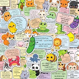 Inspirational Animal Stickers, Holographic Sparkly Style, Motivational Animal Buddies – Positive Affirmation Stickers for Bottles, Laptops & Phones, Waterproof Vinyl