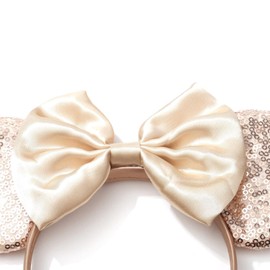 EGSHUFU Mouse Ears Headband, Mouse Ears Gift for Women Girls, Sequin Bow Headband Role Play Accessories Party Decorations(Champagne)