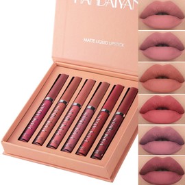 Leogony 6PCS Matt Lipsticks Long Lasting Set, Non-Stick Cup Lip Gloss Sets for Women, Matte Liquid Lipsticks Lipgloss Kits for Girls Gift