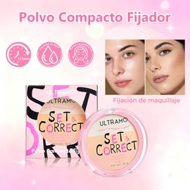 Polvo Compacto Mate de Tres Colores | Corrección de Color | Control de Aceite | Fijación Impermeable que No Arruina tu Maquillaje | Reduce Poros y Uniforma el Ton de Piel | Para Todo Tipo de Piel (02 Bare Peach)