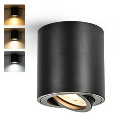 Gleonlux LED Ceiling Spotlight, Surface-Mounted Spotlight, Black, Dimmable, Swivelling with GU10 Socket, LED Spotlights, 230 V, 5 W, CCT 3000 K/4000 K/6000 K, Surface-Mounted Spotlights, Aluminium