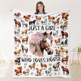 Fihevur Horse Blanket for Girls, Horse Lovers Gift for Girls, Just A Girl Who Loves Horses Blanket for Couch Bed Room Decor 40"x 50"