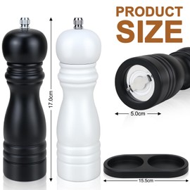 Salt and Pepper Grinder Set of 2, 6.5 Inch Manual Salt and Pepper Mills with Adjustable Coarseness Ceramic Core & Storage Base, Wood Salt Grinders Refillable Spice Shakers for Kitchen, Barbecue,Picnic