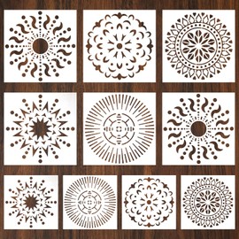 10pcs Mandala Dotting Stencils, 2 Sizes Reusable Mandala Art Tools Rangoli Template for Dot Painting Practical Dotting Tools for Water Cups Bottle Mug DIY(White)