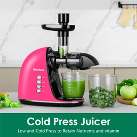 Slow Masticating Juicer,Brecious Cold Press Juicer with 2 Speed Modes & Quiet Motor,Juicer Machines Vegetable and Fruit with Reverse Function,Celery Juicer,BPA-Free,Easy to Clean (Pink)