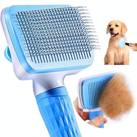 Generic Pet Grooming Brush, Blue - Self Cleaning Hair Brush for Dogs and Cats, Removes Loose Undercoat, Bristles with Massage Particles, Ergonomic Handle, For Long or Short Hair Breeds