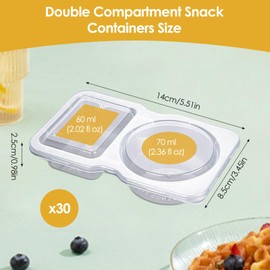 ELLECILA 30PCS Double Compartment Condiment Containers, Reusable Snack Pack Containers, Portable Snack and Dip Pots, Mini Plastic Pots with Lids for On-the-Go Meals Parties