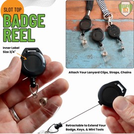 Bulk 100 Pack - Retractable Badge Reel with Lanyard Attachment Slot -Attach Your Neck Chain, Metal Hook, Key Ring or Strap Clip Through Top Slot for Extendable Badge or Keycard Access by Specialist ID