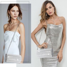 EIELO Purse Rhinestone Bridal Jewelry Sets for Women Clutch Purse Flower Necklace Earrings Bracelet Jewelry Sets for Wedding Bridal Bridesmaid Gifts Evening Party Prom Jewelry Set