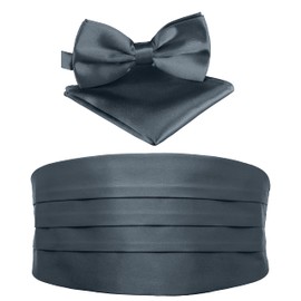 BomGuard Men's Cummerbund with Bow Tie and Pocket Square for Tuxedo Shirt, Set of 3 Sash, darkgray