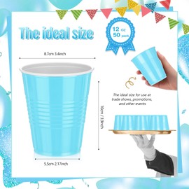 Pickmesh 50 Pack 12 oz Plastic Cups Disposable Cups Bulk for Wedding Baby Shower Birthday Graduation Family Gatherings and Festive Celebrations Party Supplies(Light Blue)