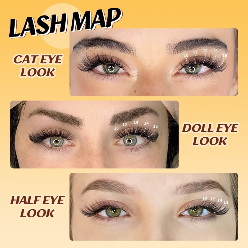 QUEWEL Wimpern-Extensions 30D+40D+50D 3 gemischte Stile Cluster-Lashes, 280 Stück Lash-Extension