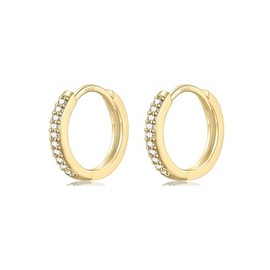 WOVEE 1 Pair of Gold Hoop Earrings 12 mm Silver Stud White Zirconia Gold-Plated, Cubic Zirconia